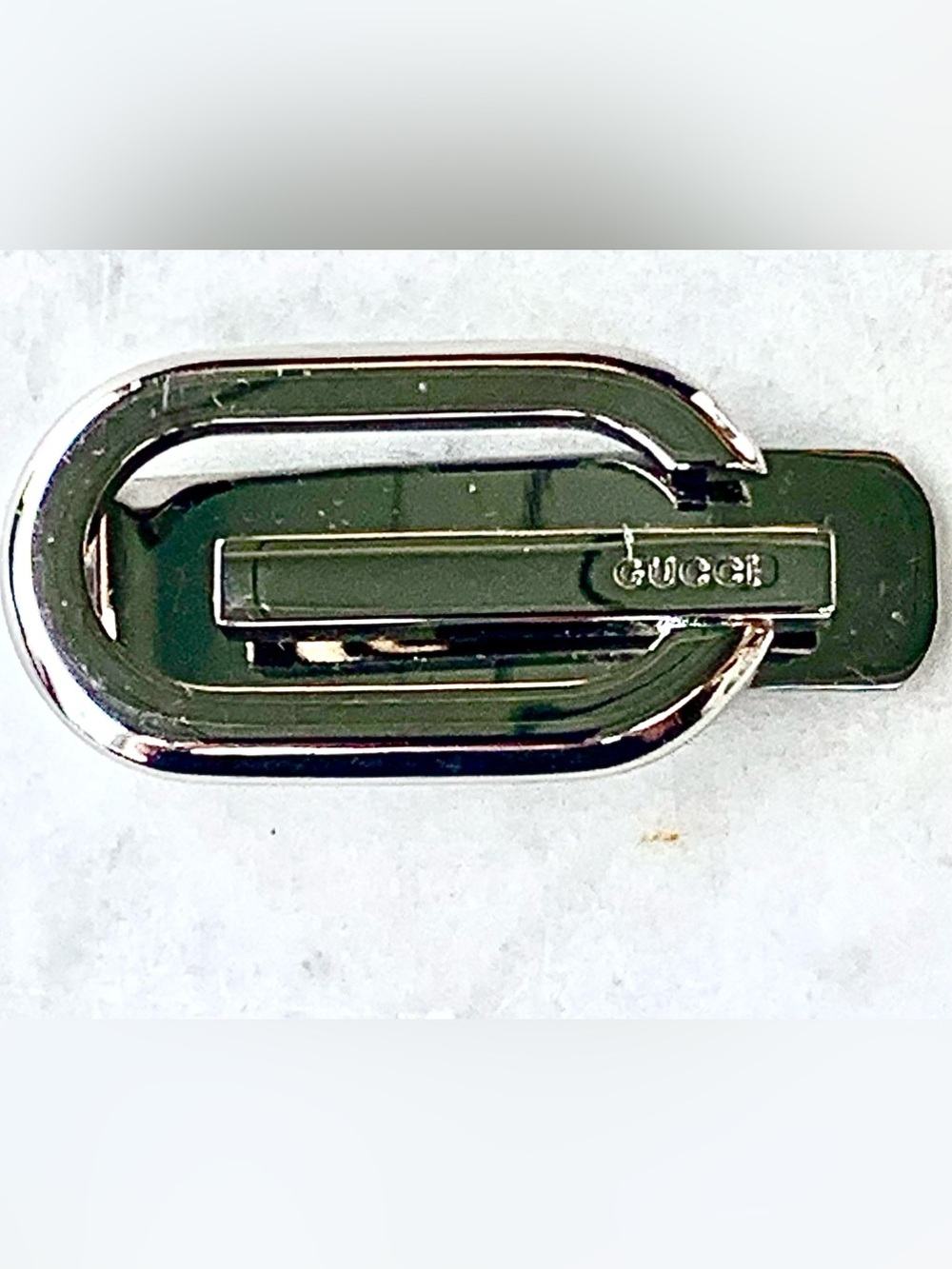 GUCCI-G MOTIF METAL SILVER Logo MONEY BILL CLIP VINTAGE ITALY Y2K MENS LUXURY